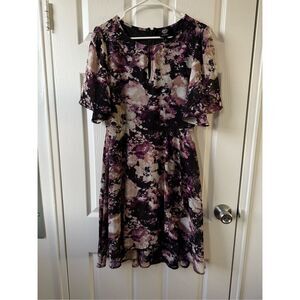 Bobeau Dress Small Women's Purple Floral Abstract Knee Length Wrap